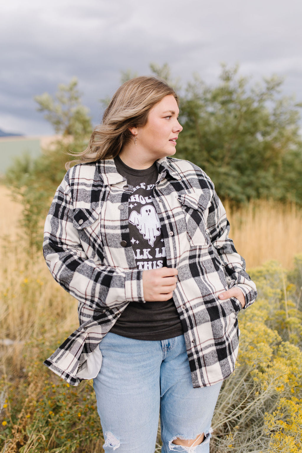 Julia Plaid Shacket in Black *All Sales Final*