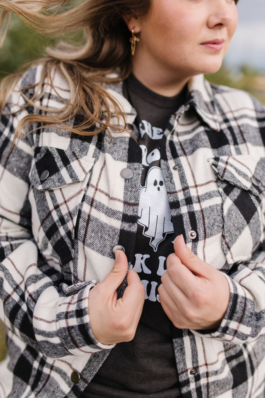 Julia Plaid Shacket in Black *All Sales Final*