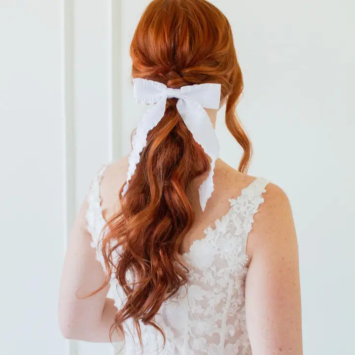 Miss Mabel White Ruffle Edge Hair Bow