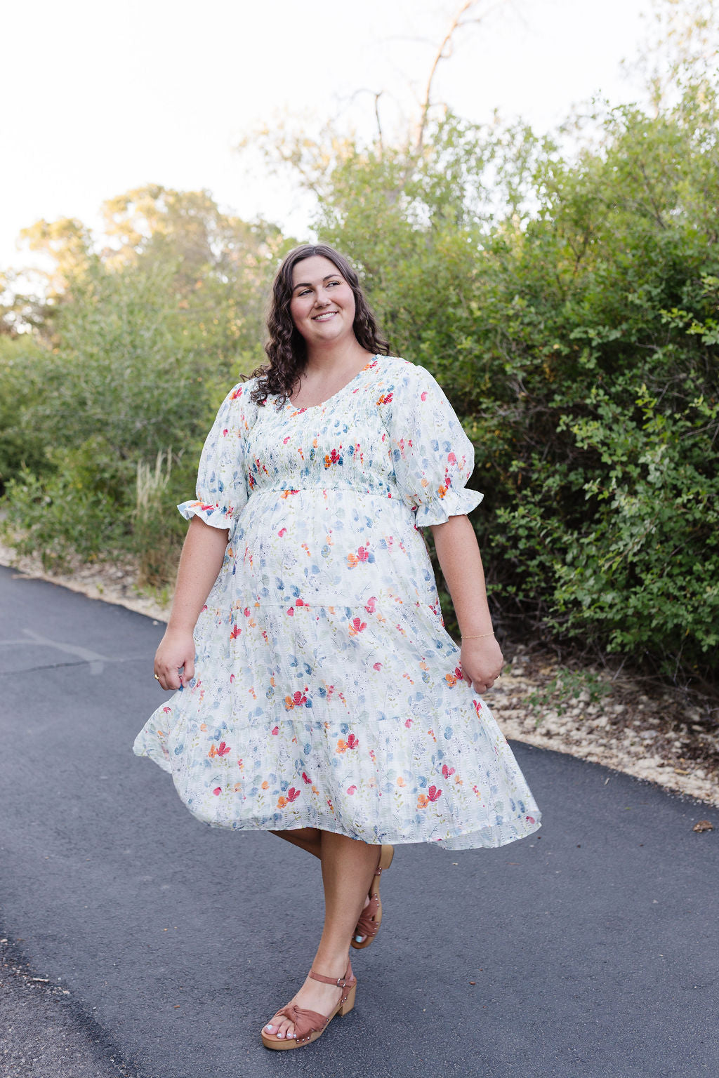 chinese dress ladies Veda Tiered Layer Midi Dress Floral Blush– Selfie Leslie