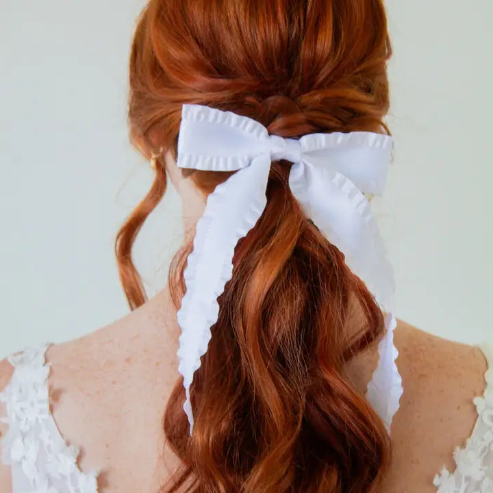 Miss Mabel White Ruffle Edge Hair Bow