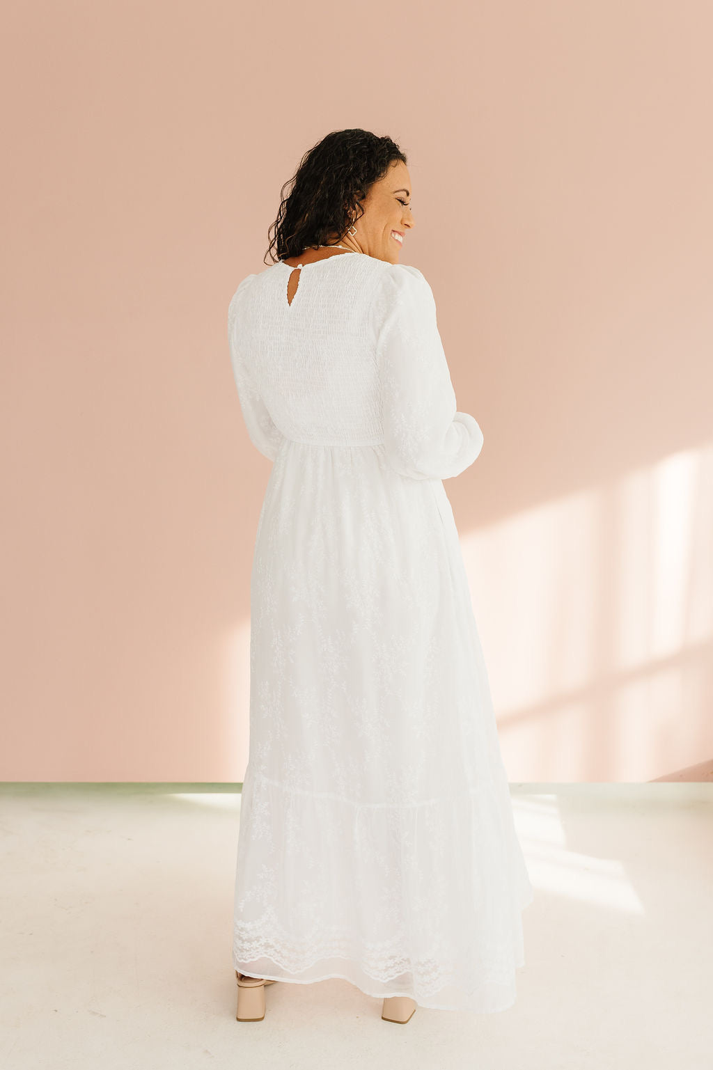 All In White Smocked Maxi
