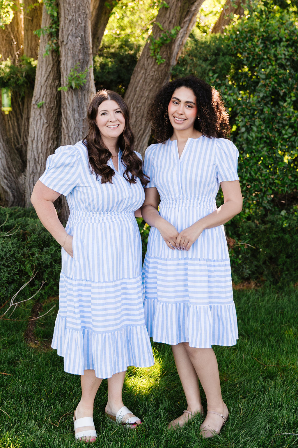 Blue white striped dress online