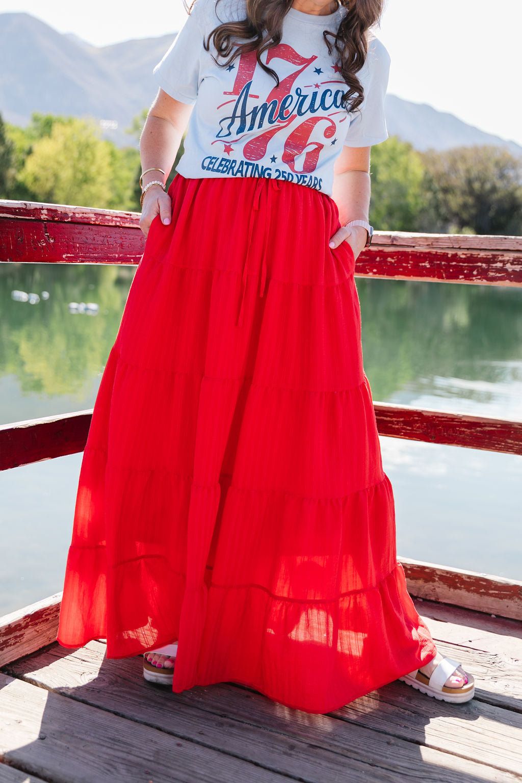 Ada Maxi Skirt (White and Red)
