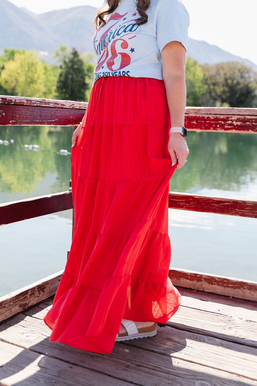 Ada Maxi Skirt (White and Red)