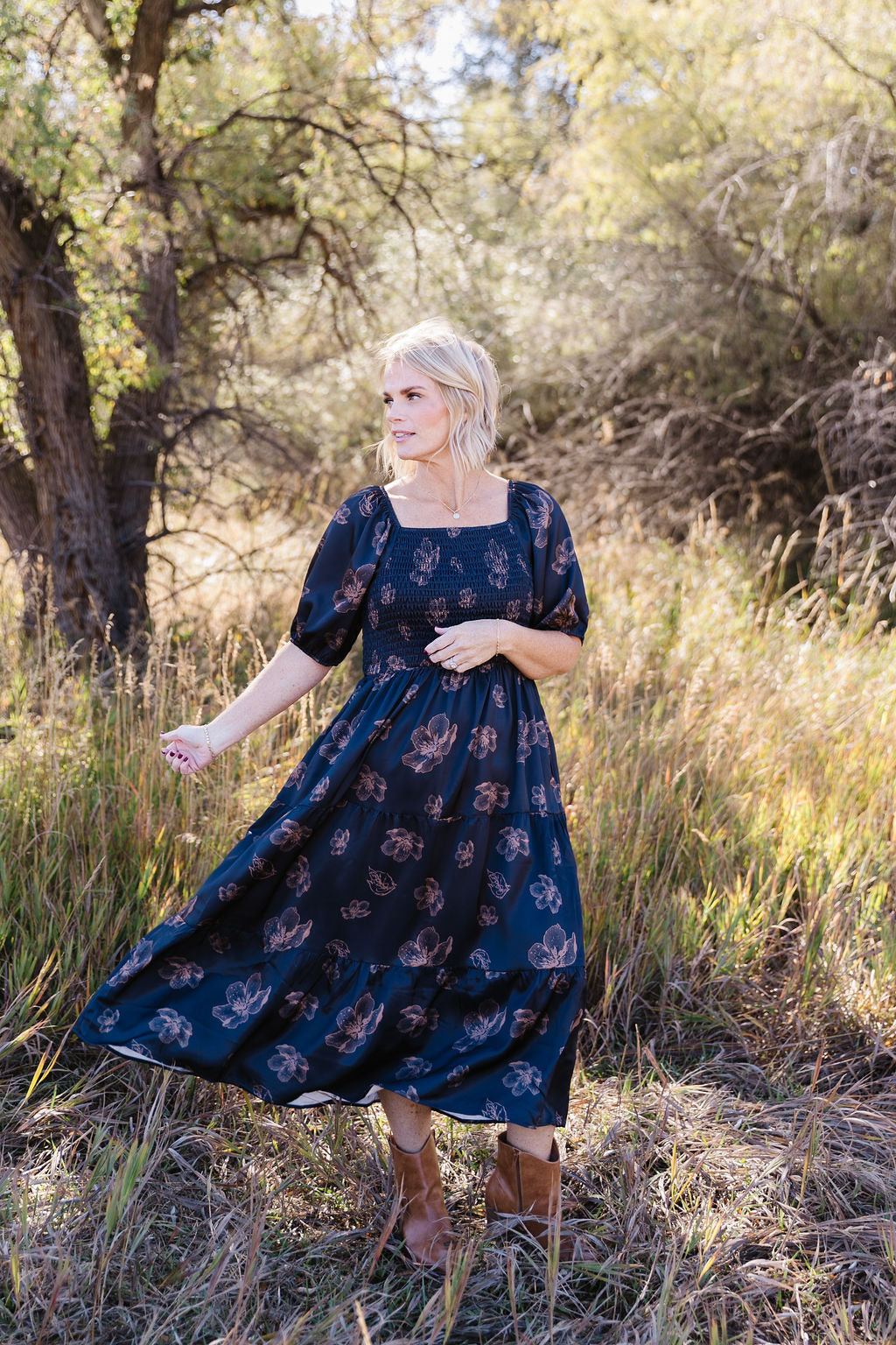 indigo midi dress Elastic Waist Midi Dress | Indigo Bloom Print | S