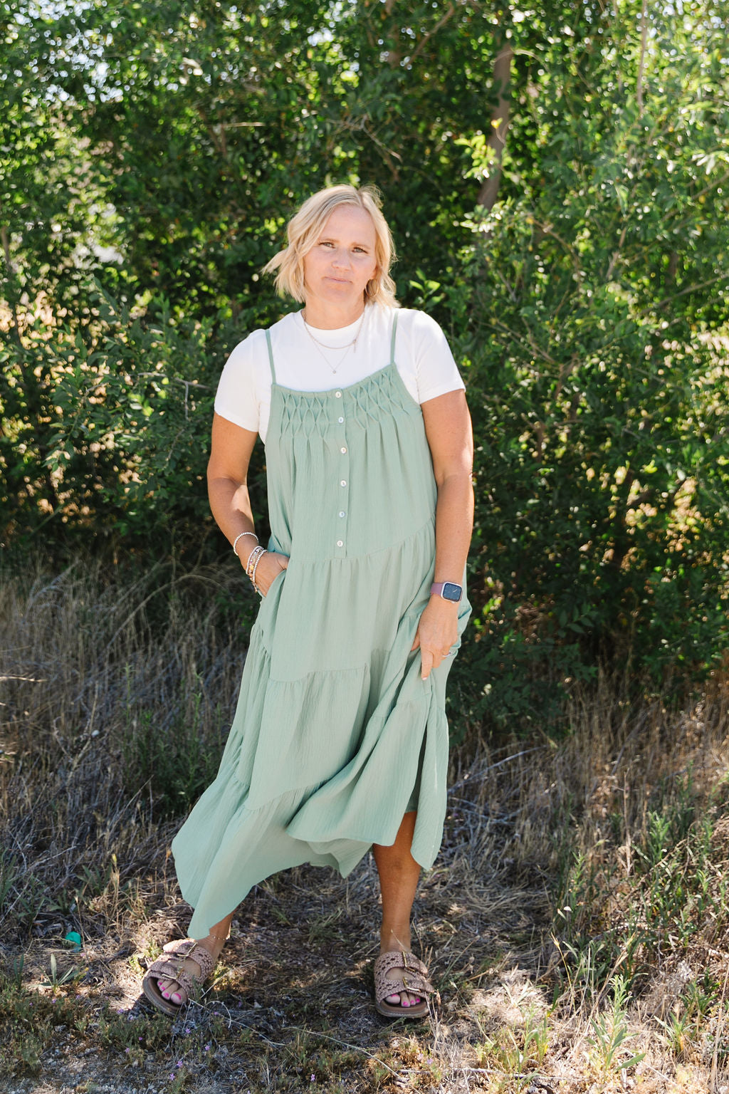 zia sleeveless stretch cotton midi dress HEVRON - Zia Dress