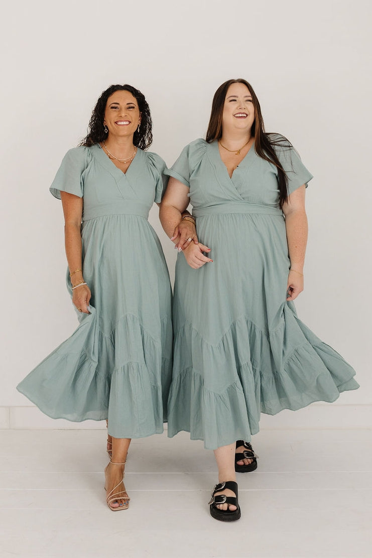 slim fit dress slacks Adrianna Papell Plus Size Beaded Mesh V-Neck Long Dress - Green Slate main image 0