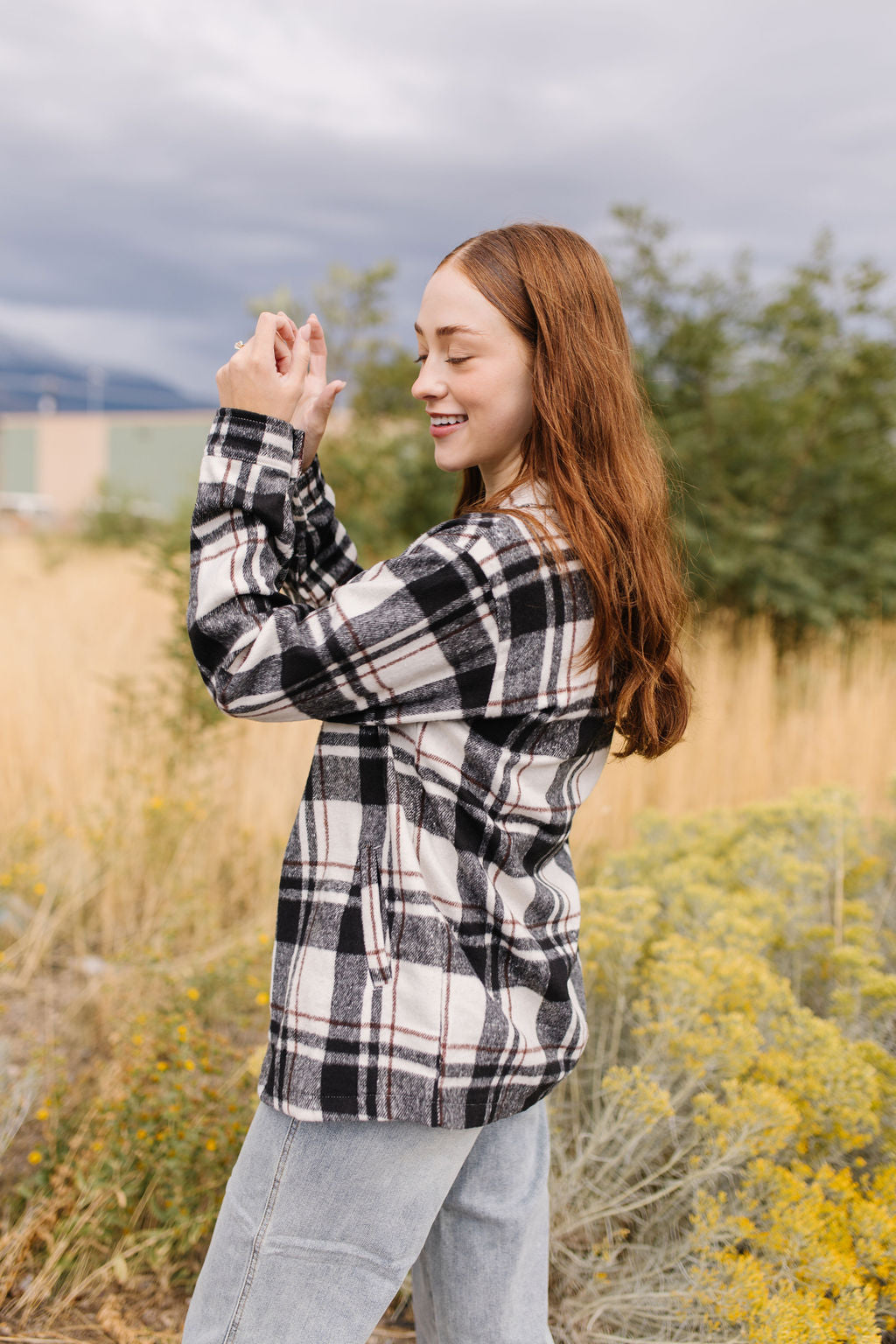 Julia Plaid Shacket in Black