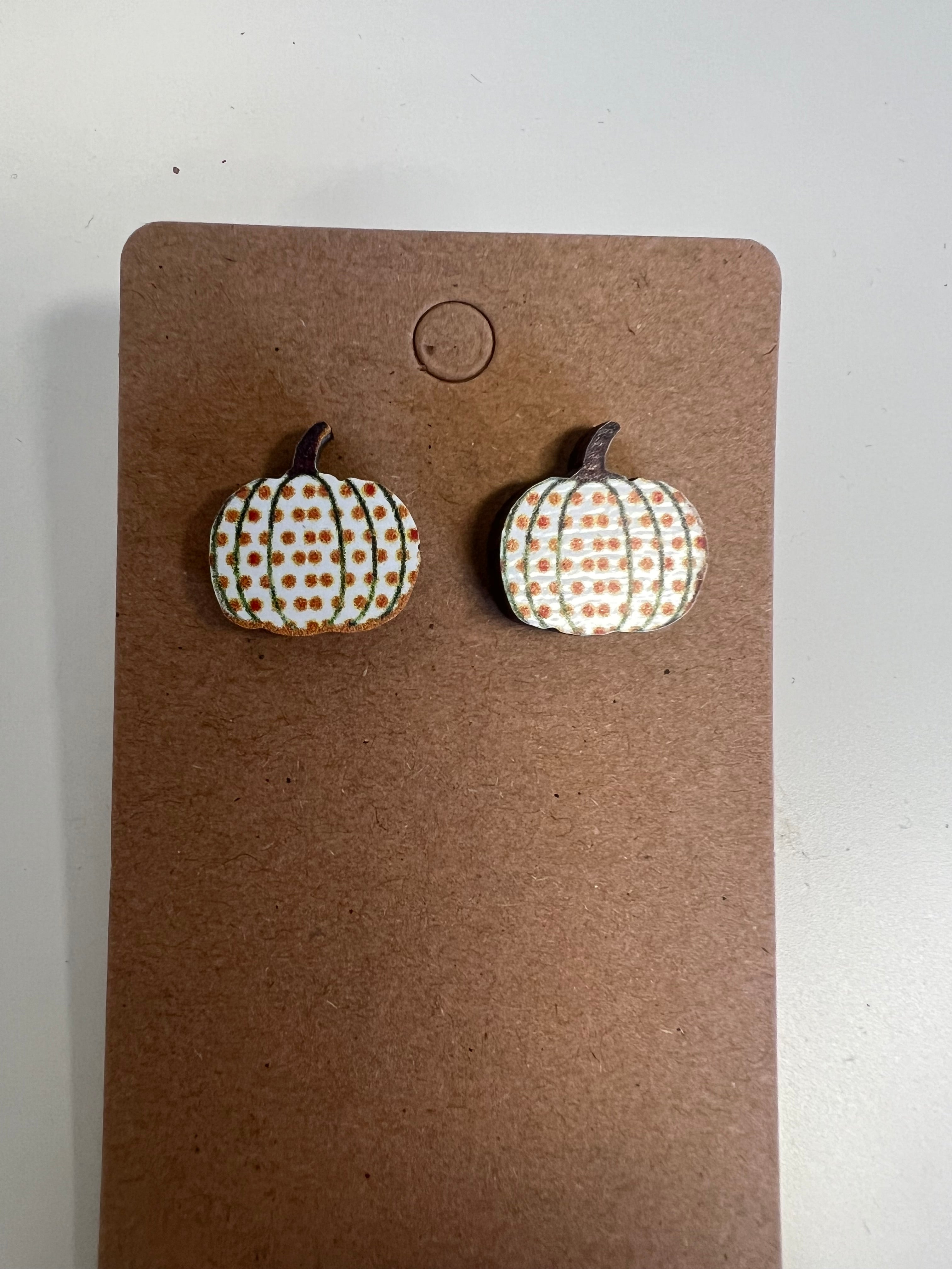 Wooden Pumpkin Earrings