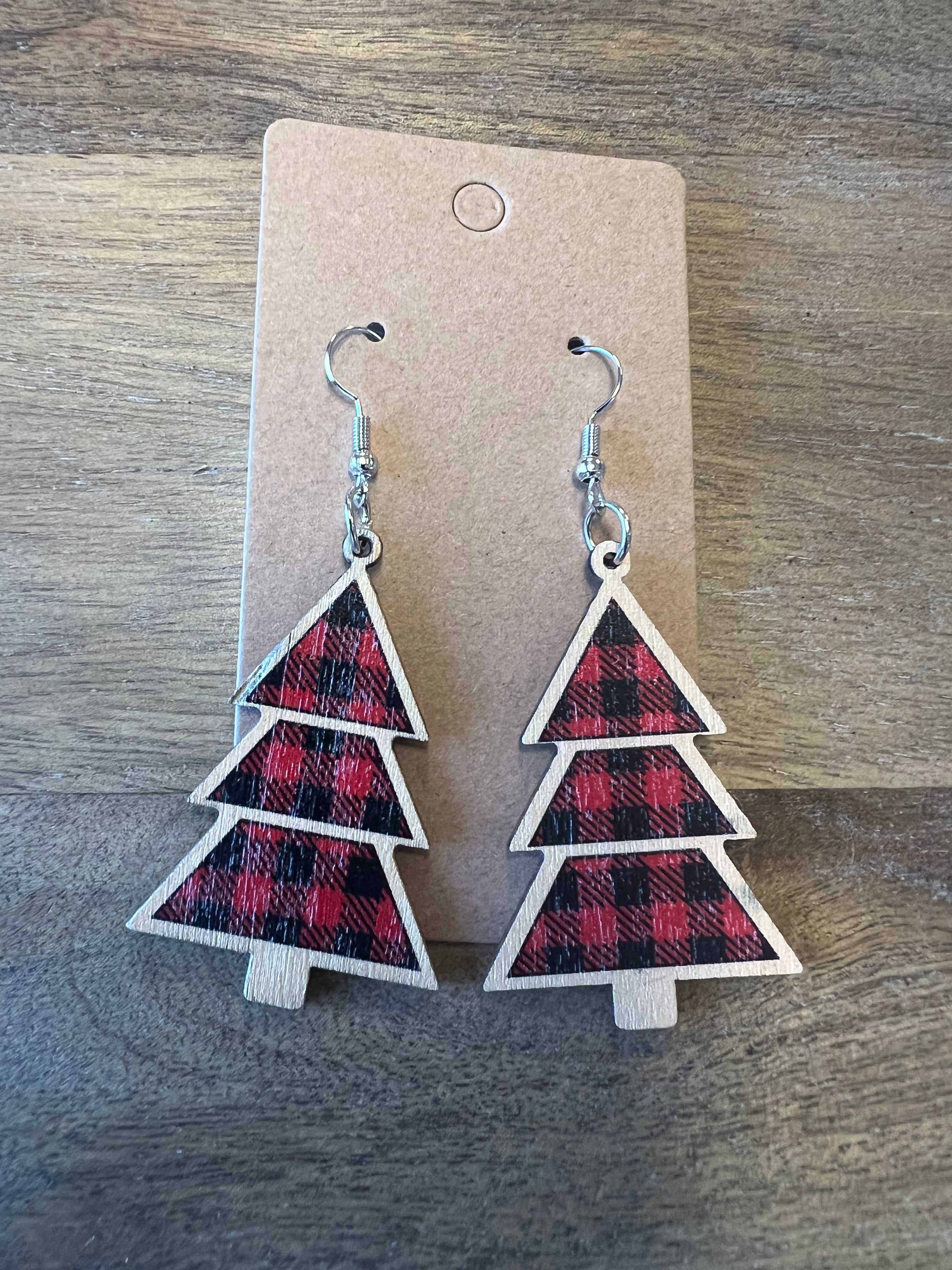 Large Wooden Tree Earrings