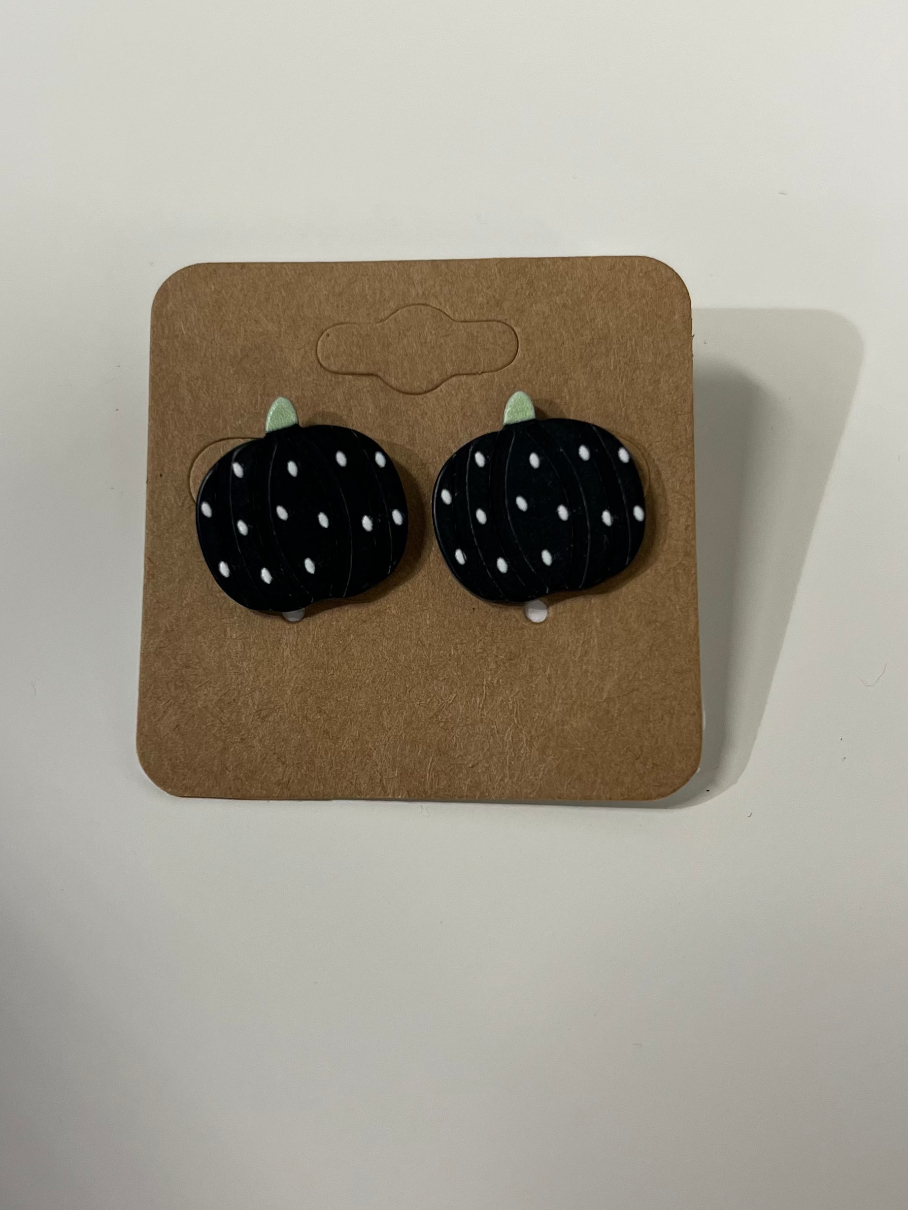 Polka Dot Pumpkin Black Earrings