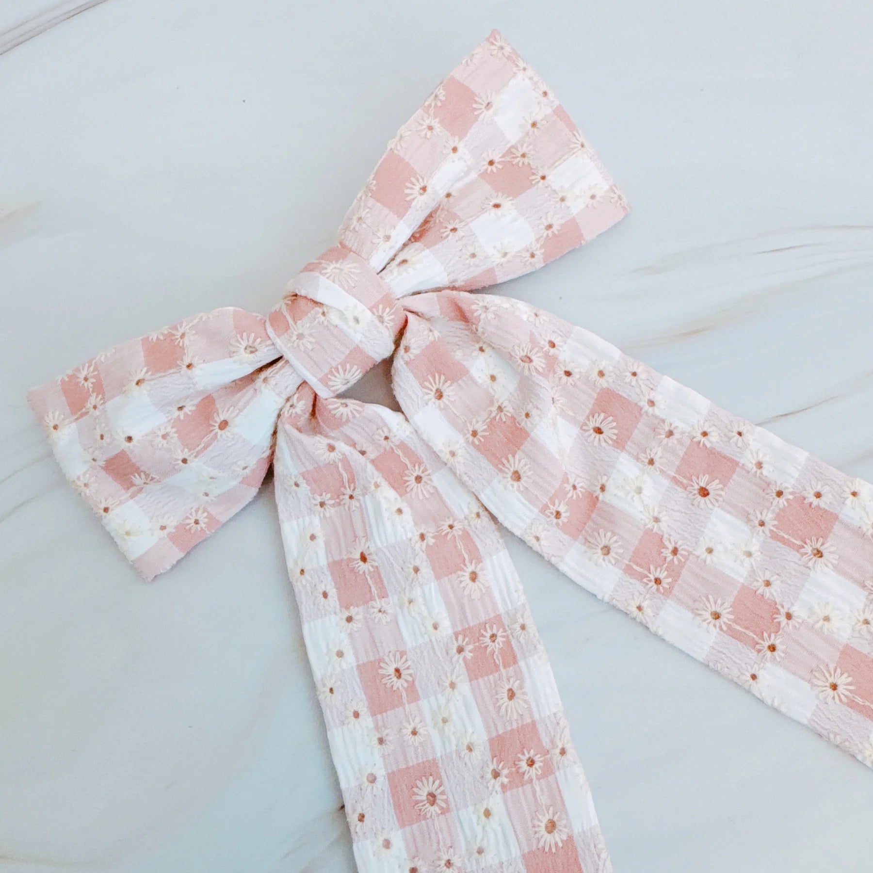 Daisy Picnic Gingham Bow Clip
