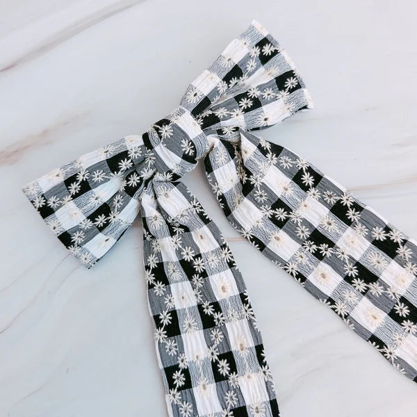 Daisy Picnic Gingham Bow Clip