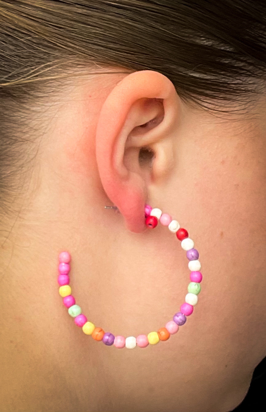 Multi-Color Beaded Hoop Earrings