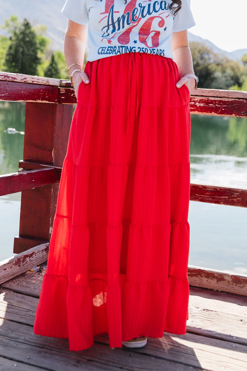 Ada Maxi Skirt (White and Red)