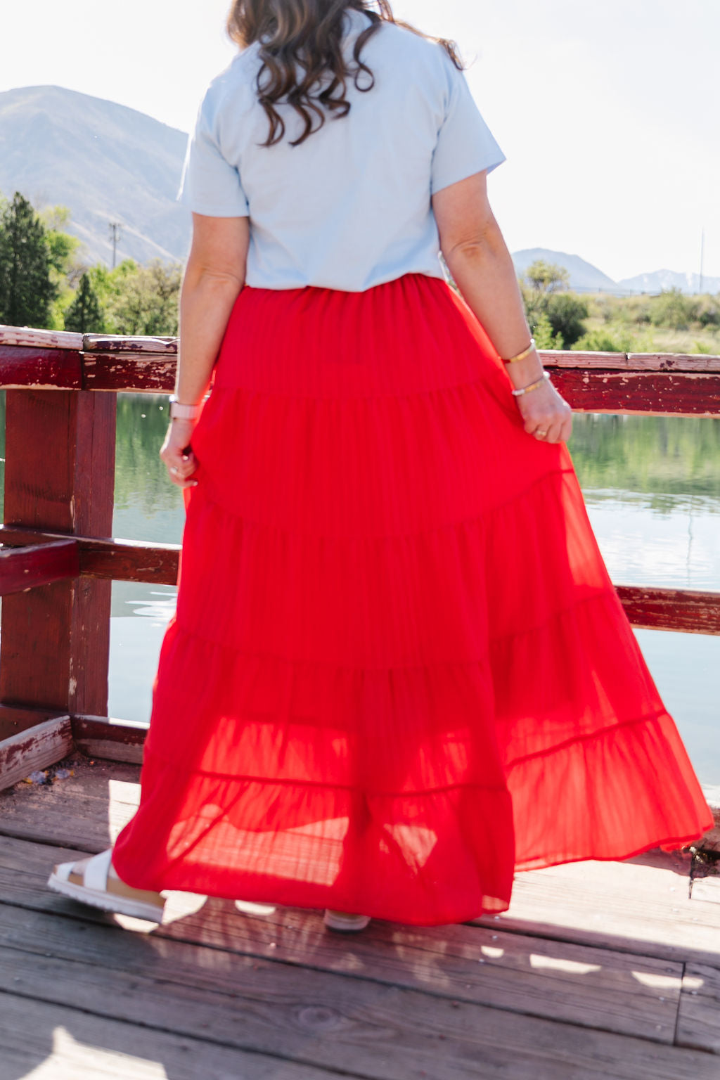 Ada Maxi Skirt (White and Red)