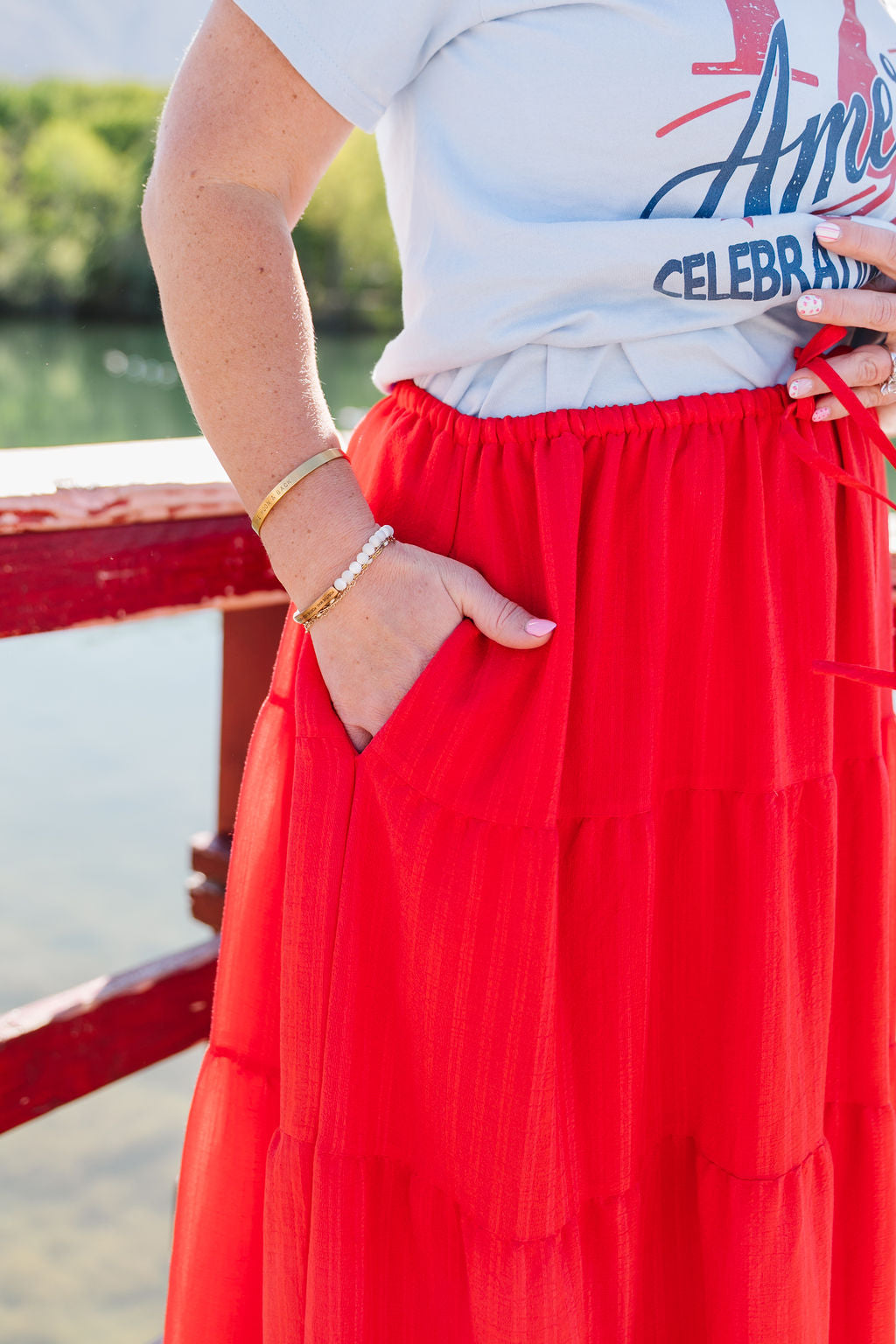 Ada Maxi Skirt (White and Red)