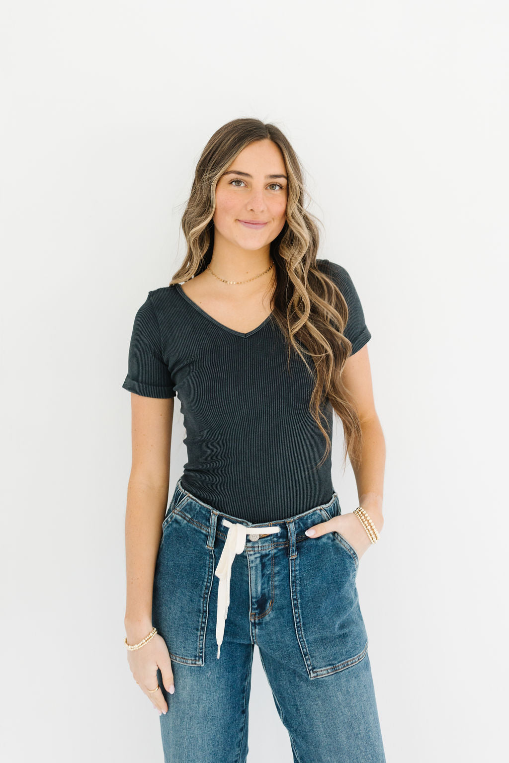 Black Ribbed Reversible Top