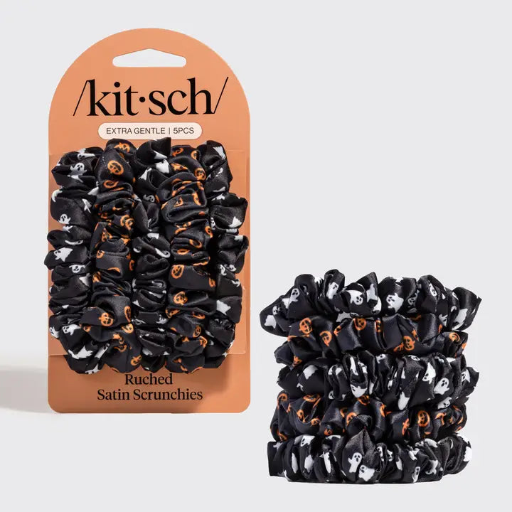 KITSCH Ghosts & Pumpkins Ruched Satin Scrunchies